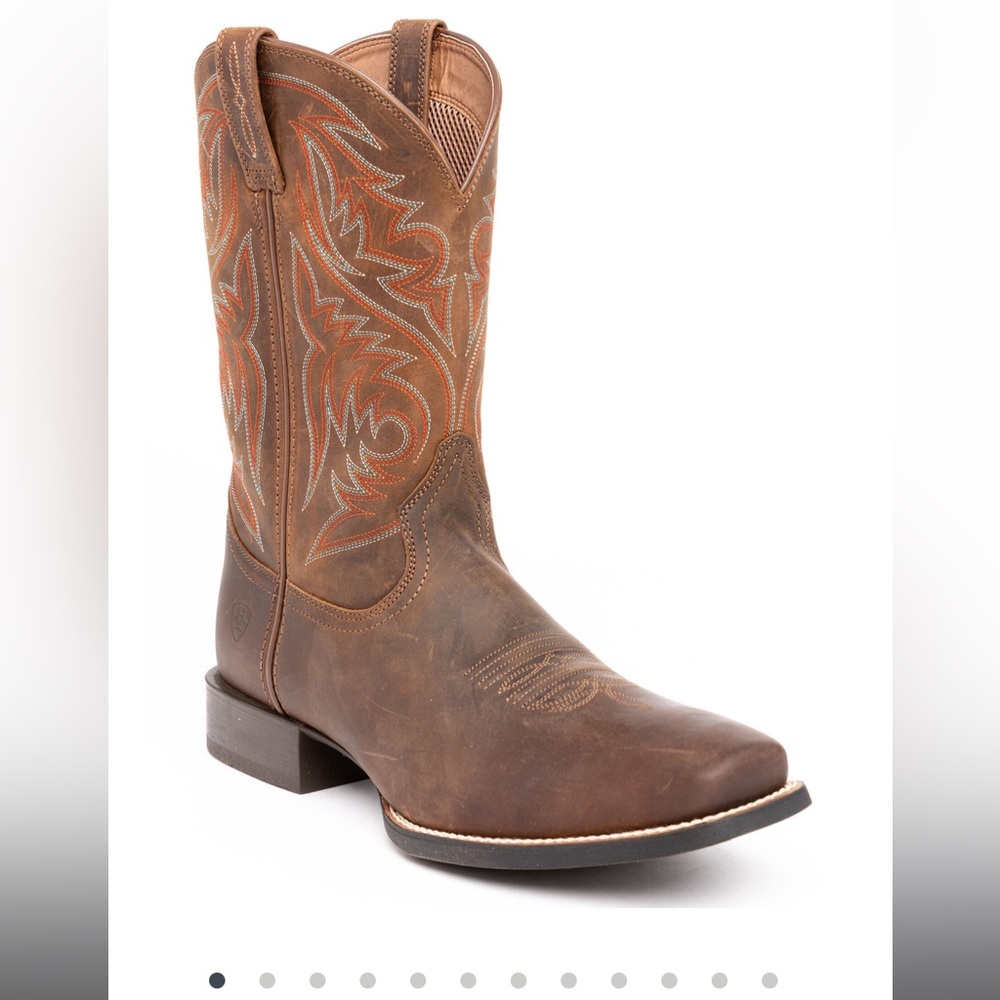 Ariat Brown Leather Western Boots with Orange Accent Stitching